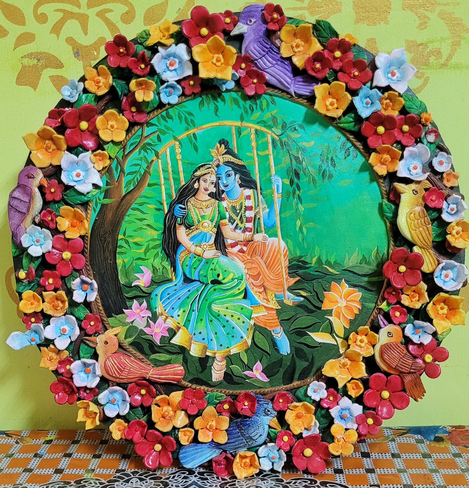 Radha Krishna Clay Wall Art