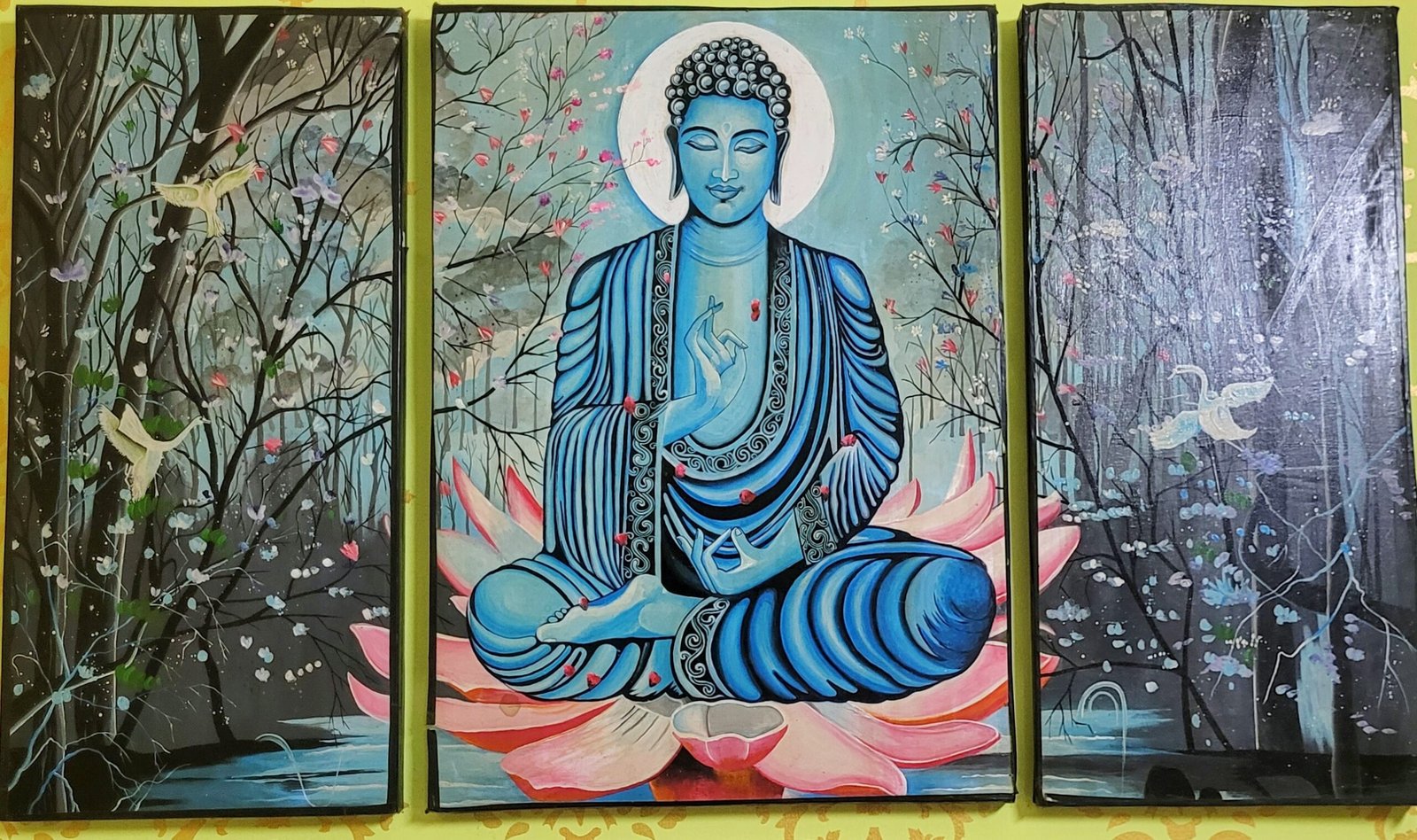 Buddha 3-Panel Wall Painting
