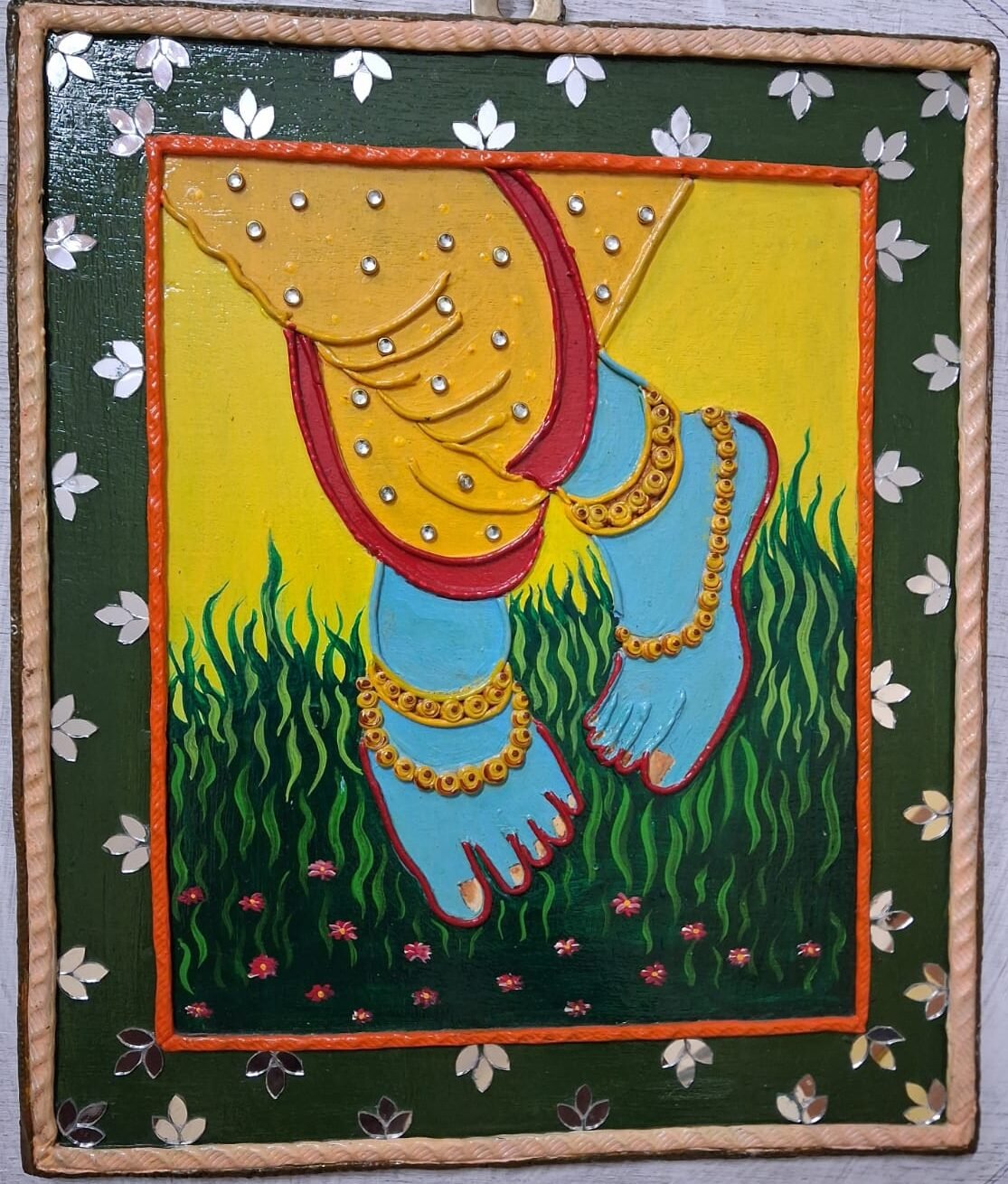 Lord Krishna Charan Paduka Clay Wall Art